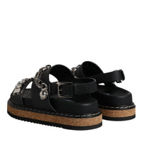Dolce & Gabbana Black Crystal Embellish Strap Sandals Shoes