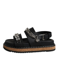 Dolce & Gabbana Black Crystal Embellish Strap Sandals Shoes