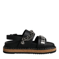 Dolce & Gabbana Black Crystal Embellish Strap Sandals Shoes