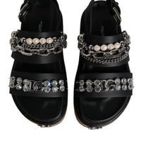 Dolce & Gabbana Black Crystal Embellish Strap Sandals Shoes