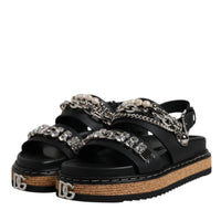 Dolce & Gabbana Black Crystal Embellish Strap Sandals Shoes