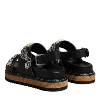 Dolce & Gabbana Black Crystal Embellish Strap Sandals Shoes