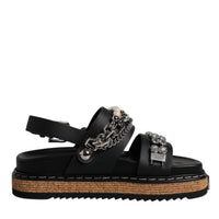 Dolce & Gabbana Black Crystal Embellish Strap Sandals Shoes