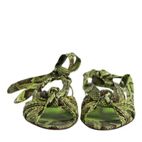 Dolce & Gabbana Green Animal Print Ankle Wrap Sandals Shoes