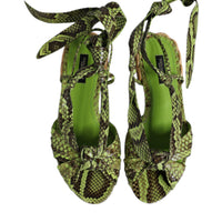 Dolce & Gabbana Green Animal Print Ankle Wrap Sandals Shoes