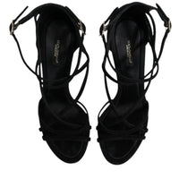 Dolce & Gabbana Black Leather Stiletto Heels Sandals Shoes