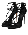 Dolce & Gabbana Black Leather Stiletto Heels Sandals Shoes