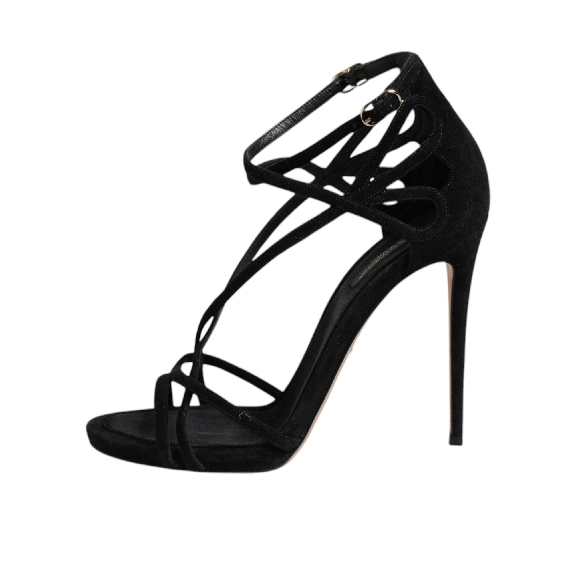 Dolce & Gabbana Black Leather Stiletto Heels Sandals Shoes