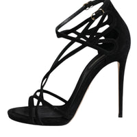Dolce & Gabbana Black Leather Stiletto Heels Sandals Shoes