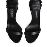 Dolce & Gabbana Black Leather Stiletto Heels Sandals Shoes