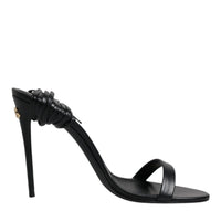 Dolce & Gabbana Black Leather Stiletto Heels Sandals Shoes