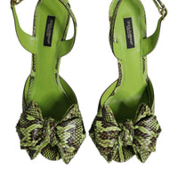 Dolce & Gabbana Green Python Leather Heels Sandals Shoes