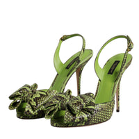 Dolce & Gabbana Green Python Leather Heels Sandals Shoes