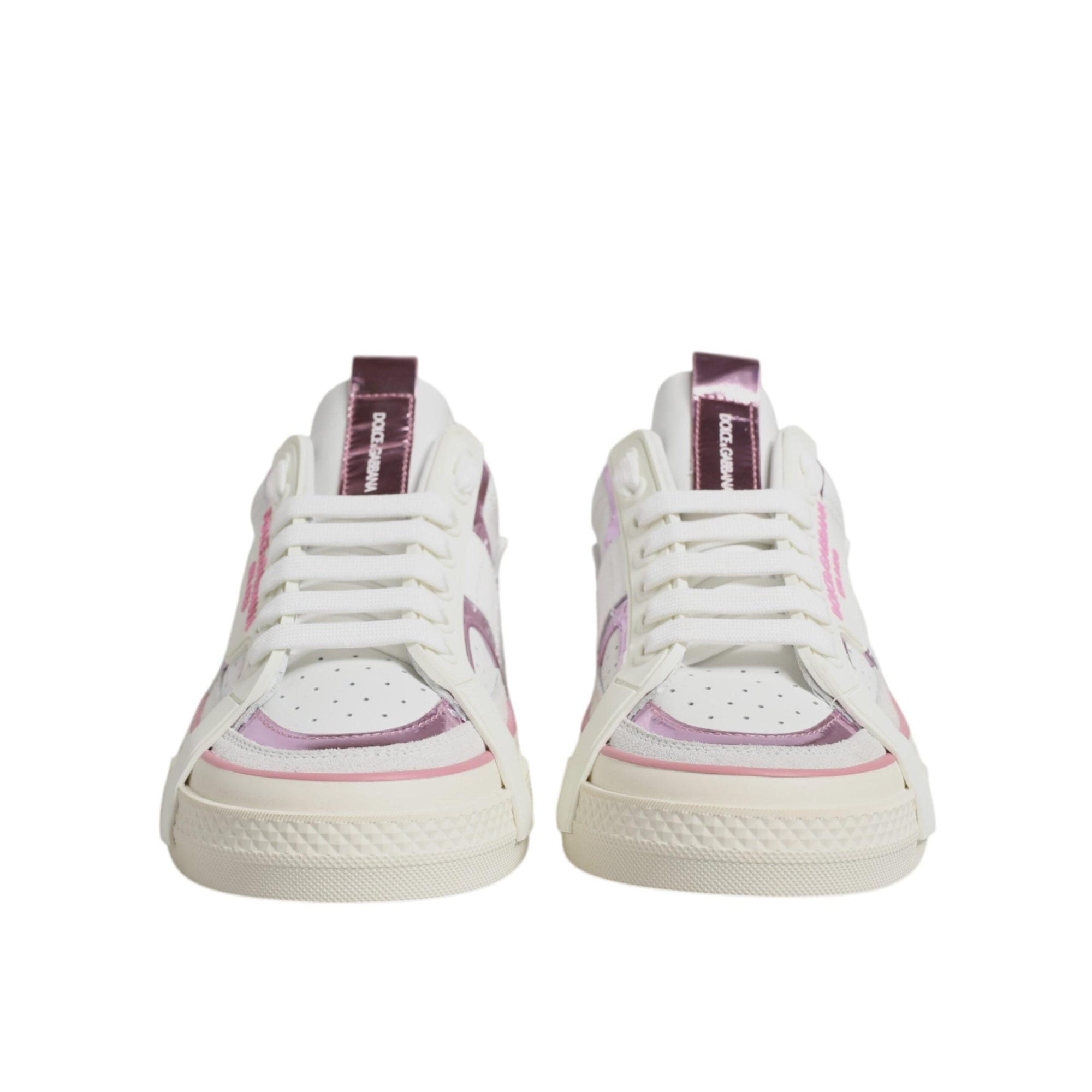 Dolce & Gabbana White Pink Leather Low Top Sneakers Shoes