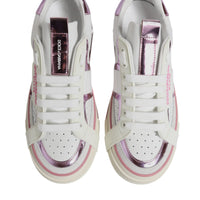 Dolce & Gabbana White Pink Leather Low Top Sneakers Shoes