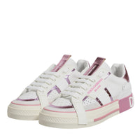 Dolce & Gabbana White Pink Leather Low Top Sneakers Shoes
