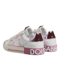 Dolce & Gabbana White Pink Leather Low Top Sneakers Shoes