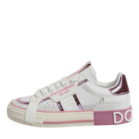 Dolce & Gabbana White Pink Leather Low Top Sneakers Shoes