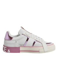 Dolce & Gabbana White Pink Leather Low Top Sneakers Shoes