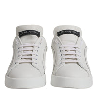Dolce & Gabbana White Black Leather Low Top Sneakers Shoes