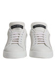 Dolce & Gabbana White Black Leather Low Top Sneakers Shoes