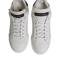 Dolce & Gabbana White Black Leather Low Top Sneakers Shoes