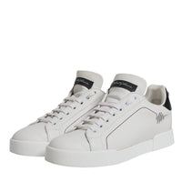 Dolce & Gabbana White Black Leather Low Top Sneakers Shoes