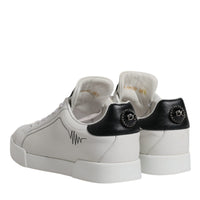 Dolce & Gabbana White Black Leather Low Top Sneakers Shoes