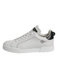 Dolce & Gabbana White Black Leather Low Top Sneakers Shoes