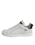 Dolce & Gabbana White Black Leather Low Top Sneakers Shoes