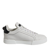 Dolce & Gabbana White Black Leather Low Top Sneakers Shoes