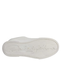 Dolce & Gabbana White Black Leather Low Top Sneakers Shoes