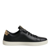 Dolce & Gabbana Black Leather Gold Red Heart Sneakers Shoes