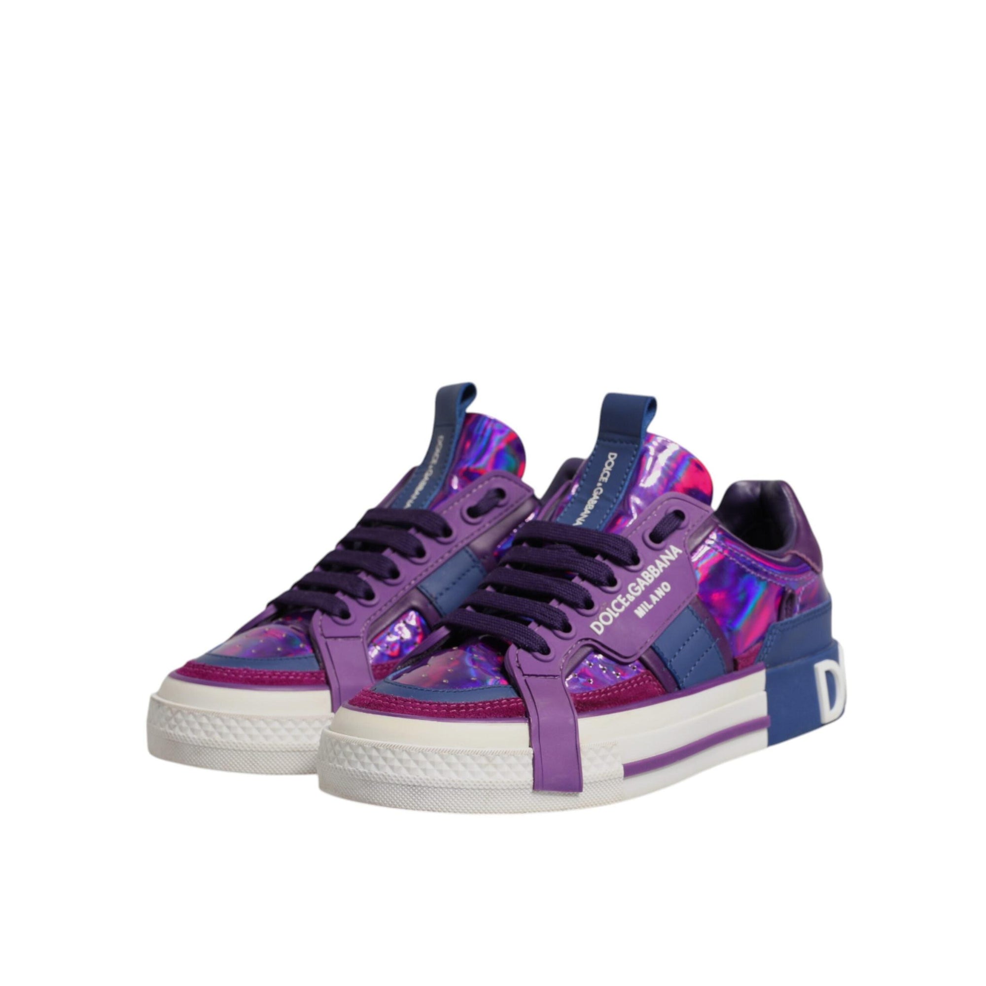 Dolce & Gabbana Purple Leather DG Logo Low Top Sneakers Shoes