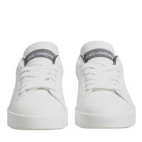 Dolce & Gabbana White Gray Leather Low Top Sneakers Shoes