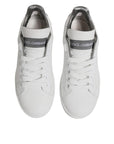Dolce & Gabbana White Gray Leather Low Top Sneakers Shoes