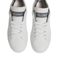 Dolce & Gabbana White Gray Leather Low Top Sneakers Shoes