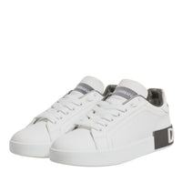 Dolce & Gabbana White Gray Leather Low Top Sneakers Shoes