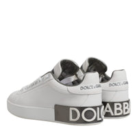 Dolce & Gabbana White Gray Leather Low Top Sneakers Shoes