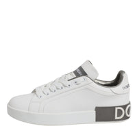 Dolce & Gabbana White Gray Leather Low Top Sneakers Shoes