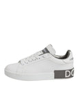 Dolce & Gabbana White Gray Leather Low Top Sneakers Shoes