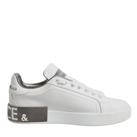 Dolce & Gabbana White Gray Leather Low Top Sneakers Shoes