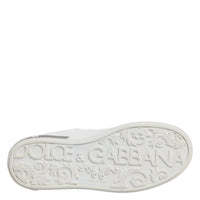 Dolce & Gabbana White Gray Leather Low Top Sneakers Shoes