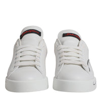 Dolce & Gabbana White Red Leather Logo Low Top Sneakers Shoes