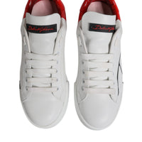 Dolce & Gabbana White Red Leather Logo Low Top Sneakers Shoes