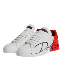 Dolce & Gabbana White Red Leather Logo Low Top Sneakers Shoes