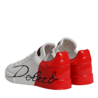 Dolce & Gabbana White Red Leather Logo Low Top Sneakers Shoes