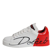Dolce & Gabbana White Red Leather Logo Low Top Sneakers Shoes