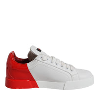 Dolce & Gabbana White Red Leather Logo Low Top Sneakers Shoes