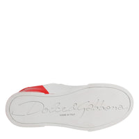 Dolce & Gabbana White Red Leather Logo Low Top Sneakers Shoes
